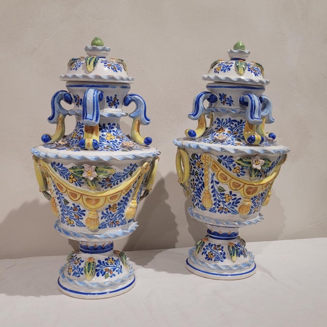 Ceramic Hand-Painted Earthenware Tibore Vases by José Gimeno Martínez, Manises, Valencia, Spain, 1970s, Set of 2 For Sale - Image 7 of 13