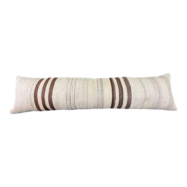 Turkish Hemp Pillow Cushion Natural Beige Brown Cushion Cover 12"x46" For Sale