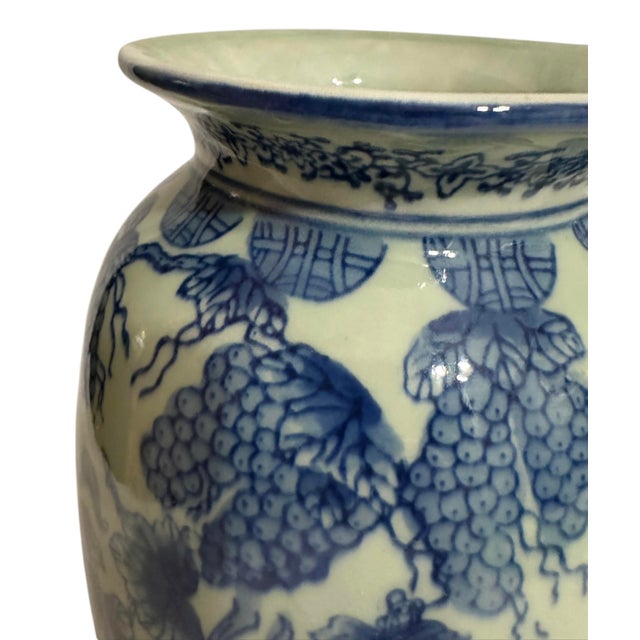 Ceramic Vintage Porcelain Vase Blue and White Grape and Vine Motif For Sale - Image 7 of 7