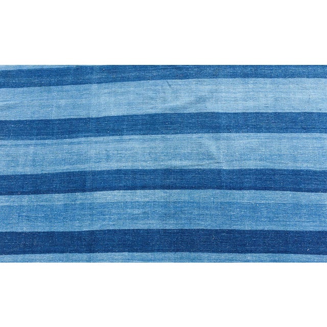 Doris Leslie Blau Heritage Vintage Dhurrie In Light Blue And Blue Handmade Rug For Sale - Image 4 of 8