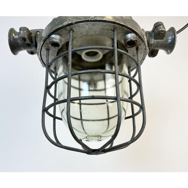 Industrial Cast Aluminium Cage Pendant Light, 1960s For Sale - Image 4 of 18