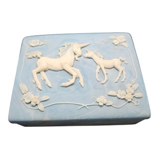 Vintage 1980s Incolay Stone Trinket Box For Sale