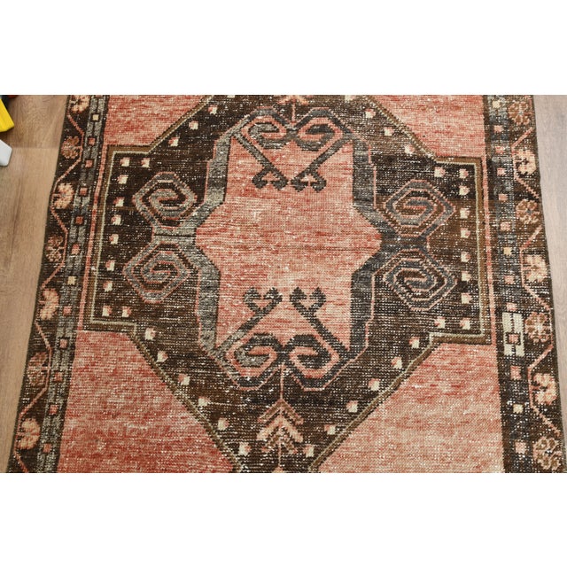 Textile Orange Brown Turkish Vintage Handmade Wool Runner Rug For Sale - Image 7 of 10