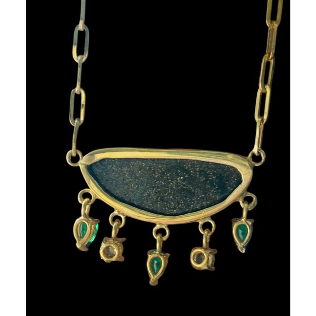14k Gold Australian Opal Necklace With Emeralds & Diamonds For Sale - Image 11 of 12