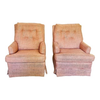 Pair of 1960's Vintage Salmon/Light Pink Upholstered Swivel Rocking Club Armchairs For Sale