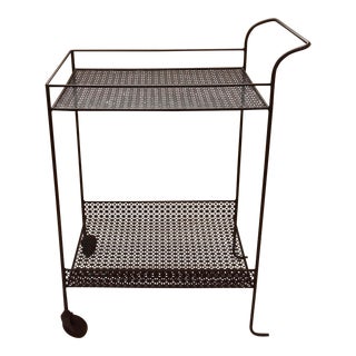 Vintage Modern Perforated Black Metal Tea Trolley / Bar Cart For Sale