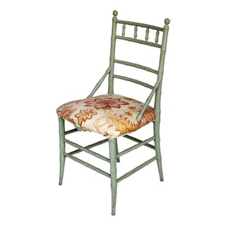 Vintage Pale Blue Bamboo Chair W/ Floral Seat For Sale