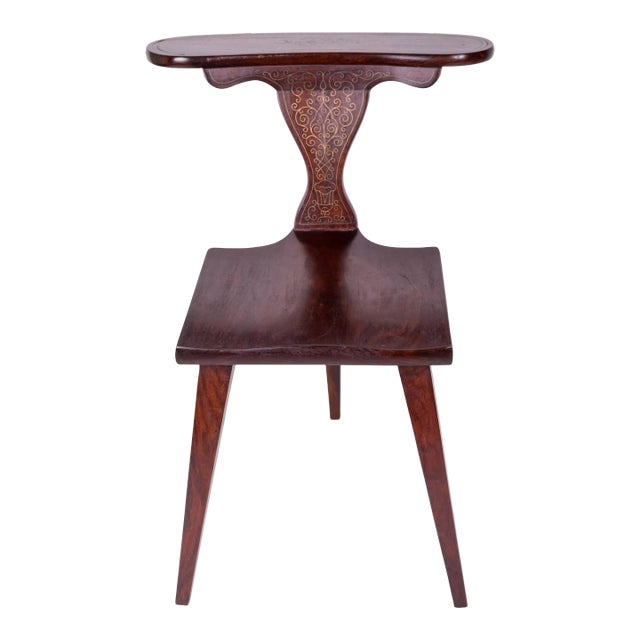 Mid 20th Century Vintage Brass Inlaid Mahogany Betting Chair by M. Hyat & Bros. For Sale