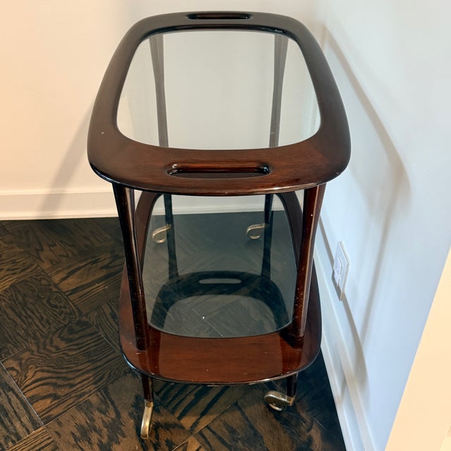 Cesare Lacca Midcentury Mahogany Italian Serving Bar Cart For Sale - Image 10 of 12