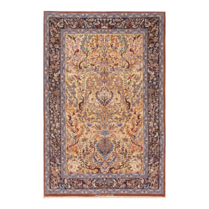 Brilliant Light Yellow and Blue Color With Special Flower Design Vintage Isfahan Rug