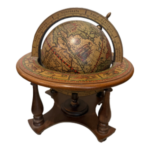 Vintage Made in Italy Old World Wooden Desk Globe W/ Stand Astrology Design 11”t
