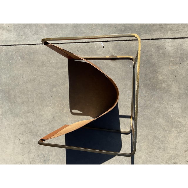 Contemporary Saddle Leather & Brass Magazine Rack / Firewood Holder For Sale In San Diego - Image 6 of 8