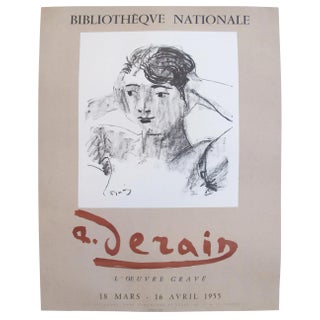 Original 1955 French Derain Exhibition Poster, Head and Shoulders of a Woman For Sale