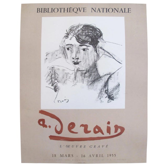 Original 1955 French Derain Exhibition Poster, Head and Shoulders of a Woman For Sale