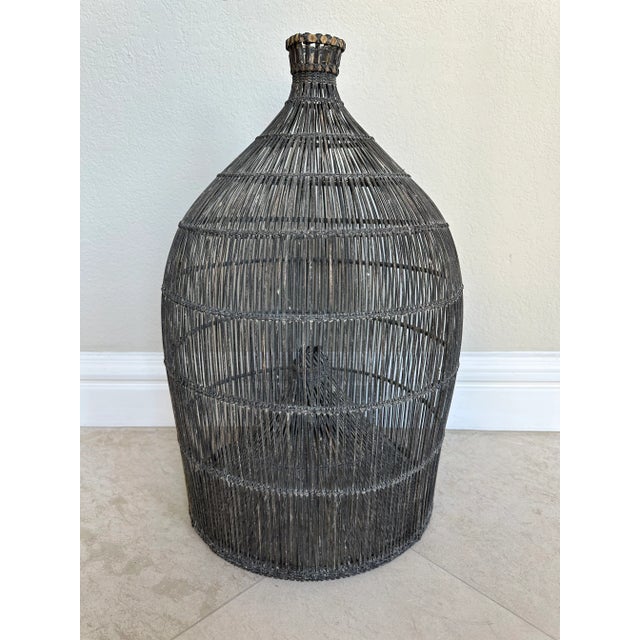 Charcoal Vintage Large Wicker Fish Trap Basket For Sale - Image 8 of 9