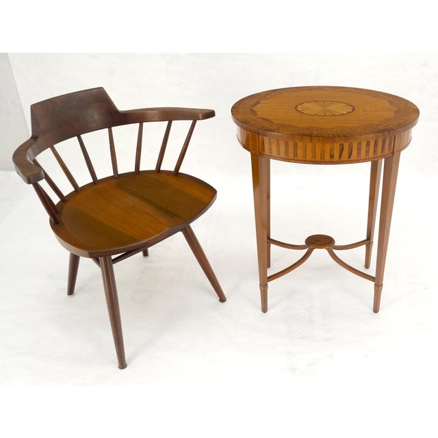 Brown Fine Inlaid Oval Top Adams Style Tapered Legs Lamp Side Table Stand MINT For Sale - Image 8 of 12