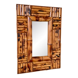 Vintage Boho Coastal Bamboo Wall Mirror With Sculptural Cut Bamboo Frame For Sale