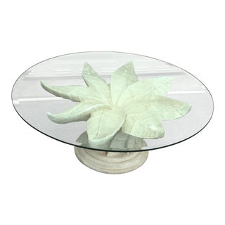 Vintage Flower Coffee Table With Glass Top For Sale