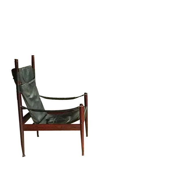 Danish Leather High Back Safari Armchair by Erik Wørts for Niels Eilersen, 1960s For Sale