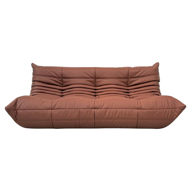 Mid-Century Modern French Togo 3-Seater Sofa in Brown Leather attributed to Michel Ducaroy for Ligne Roset For Sale - Image 3 of 10