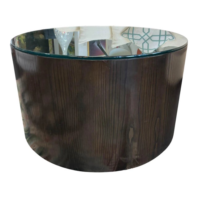 Contemporary Cylindrical Coffee Table With Glass Top For Sale
