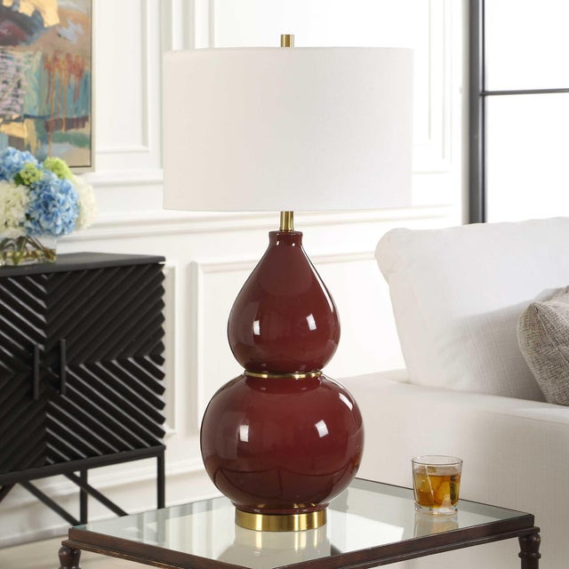 Traditional Gourd Burgundy Table Lamp For Sale - Image 3 of 6