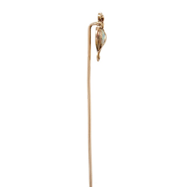 Metal Antique Art Nouveau 14k Gold and Opal Cabochon Stickpin For Sale - Image 7 of 9