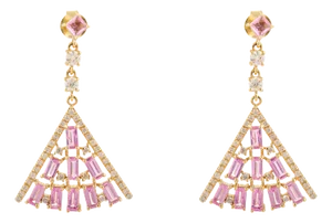 Designer Pink Sapphire Pyramid Dangle Earrings- a Pair