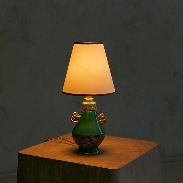 1950s French Green Ceramic Table Lamp with Gilt Accents For Sale - Image 16 of 18