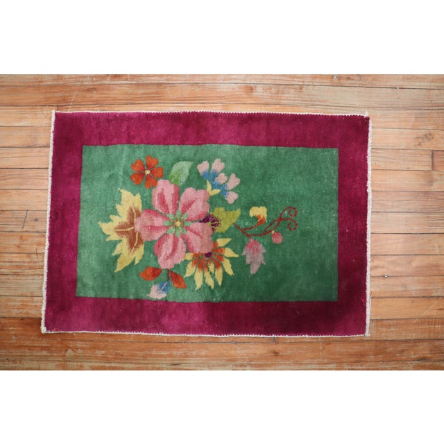Zabihi Collection Art Deco Large Flower Mat Size Rug - 2' x 2'10" For Sale - Image 4 of 5