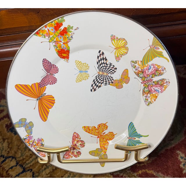 MacKenzie-Childs Butterfly Enamel Metal Serving Plate / Tray For Sale - Image 11 of 11