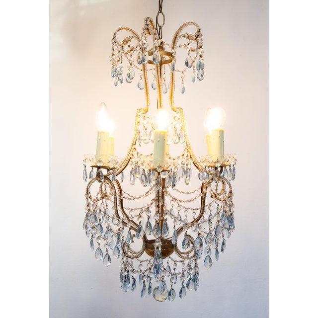 1960s Italian Waterfall Chandelier in Gold-Plated Metal with Blue Crystals, 1960s For Sale - Image 5 of 14