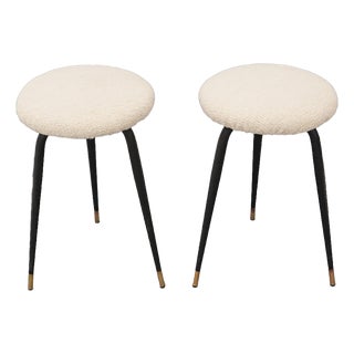 White Bouclé Stools, 1950s, Set of 2 For Sale