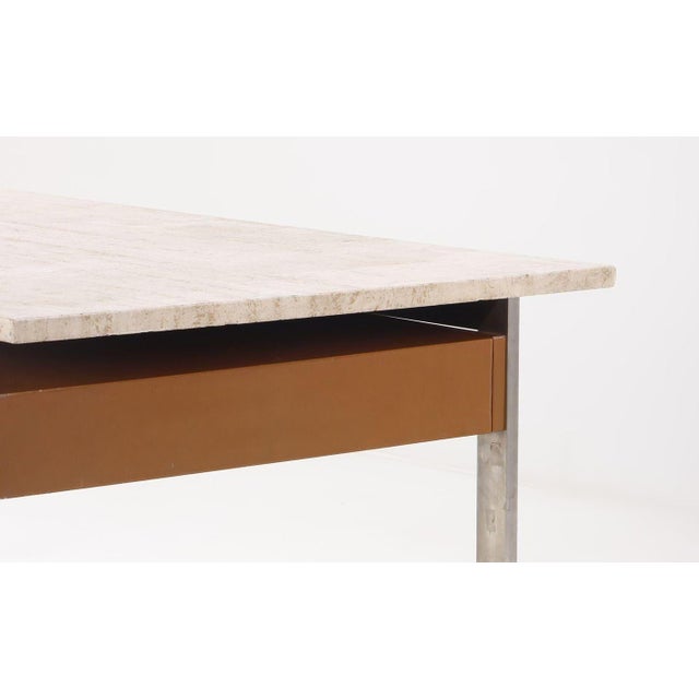 Animal Skin Large Executive Desk With Travertine Top and Steel Base. France, 1970's For Sale - Image 7 of 7