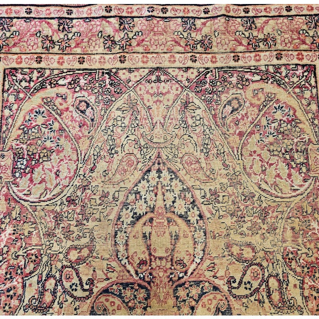 Tan 19th Century Persian Kerman Lavar Rug, Hand-Knotted Wool, Floral Pattern, Ivory & Red, 4x6 For Sale - Image 8 of 15