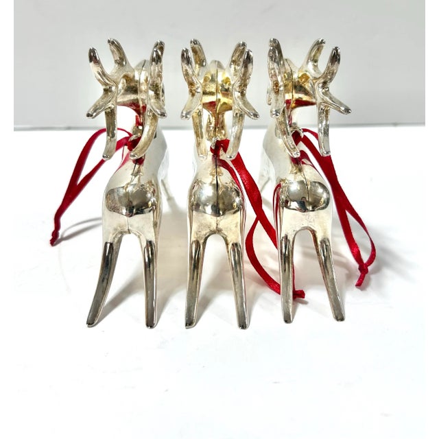 1990s Vintage Silver-Plated Reindeer Christmas Ornaments, Set of 3 For Sale - Image 5 of 9