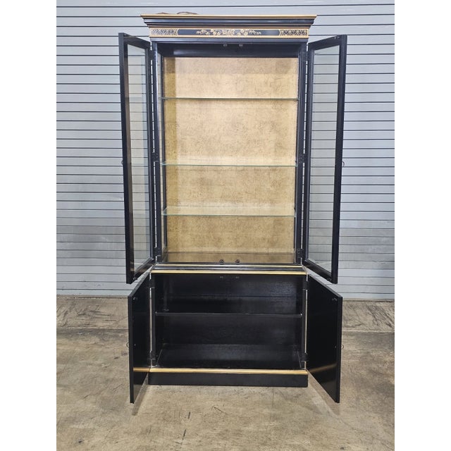 Black Late 20th Century Drexel Heritage Black Lacquer Et Cetera Chinoiserie China Cabinet Bookcase For Sale - Image 8 of 15