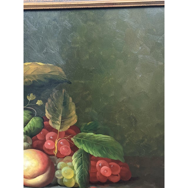 Late 20th Century Large Hand-Painted Traditional Fruit Still Life Oil on Canvas in Ornate Carved Frame For Sale - Image 14 of 16