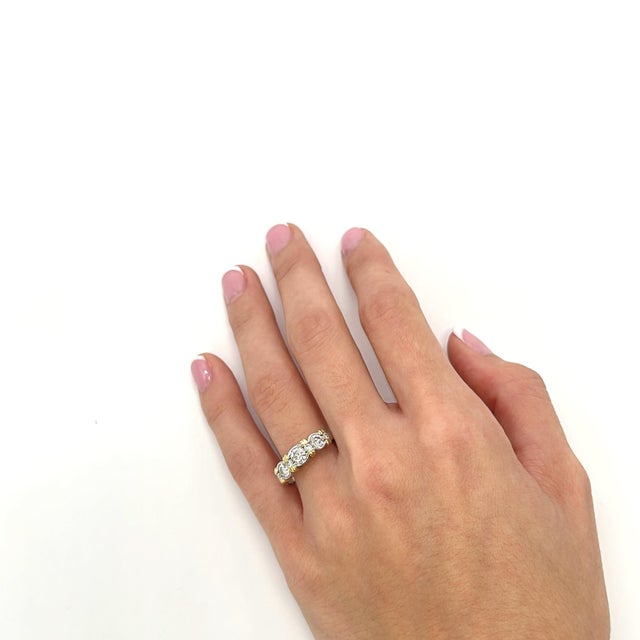 Mid 20th Century 18k White & Yellow Gold Diamond Three-Stone Bezel Set Ring - Size 7 For Sale In Phoenix - Image 6 of 6