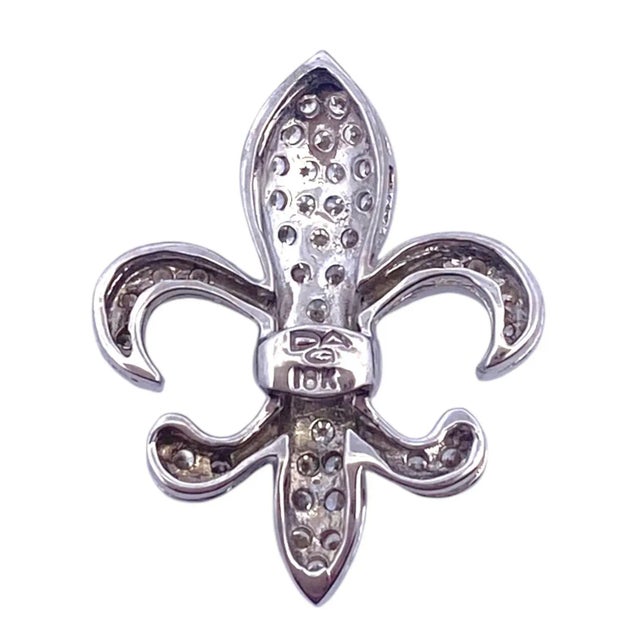 Vintage 18k White Gold Fleur-De-Lis Diamond Pendant For Sale - Image 9 of 10