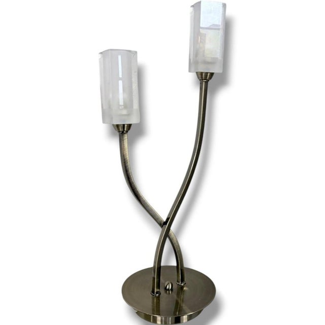Vintage Twin-Arm Table Lamp with Frosted Glass Shades For Sale - Image 5 of 9
