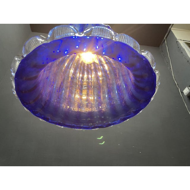 Glass Murano Cobalt Blue Glass Pendant Light, Italy, 1980s For Sale - Image 7 of 13
