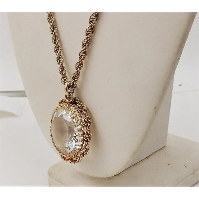 Vintage 1950s Signed Napier Clear Rhinestone Pendant Necklace For Sale - Image 10 of 11