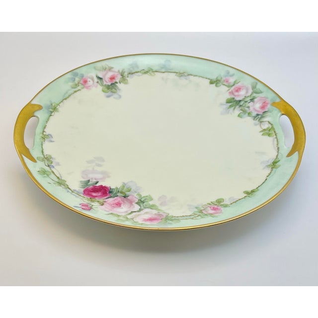 Early 20th Century Mint & Pink Pastel Rose Plate For Sale - Image 4 of 8
