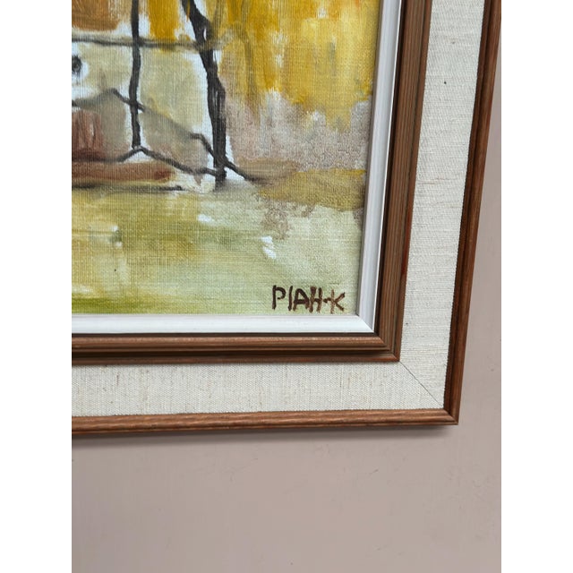 Mid-Century Modern Pia H. Campbell, Houses and Trees in Autumn, 1950s, Oil on Canvas, Framed For Sale - Image 3 of 18