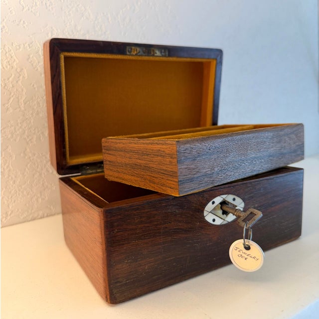 Antique Rosewood Jewelry Box With Lock and Key For Sale - Image 10 of 17
