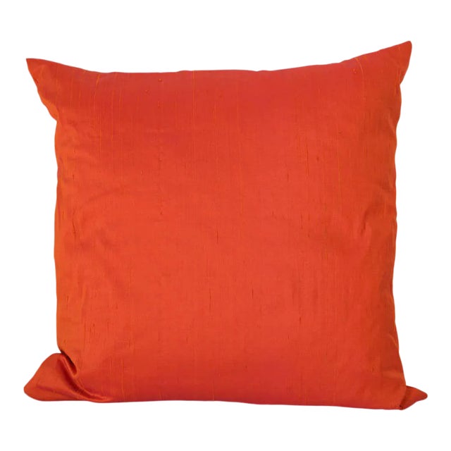 Decorative Burnt Orange Raw Silk Throw Pillow For Sale