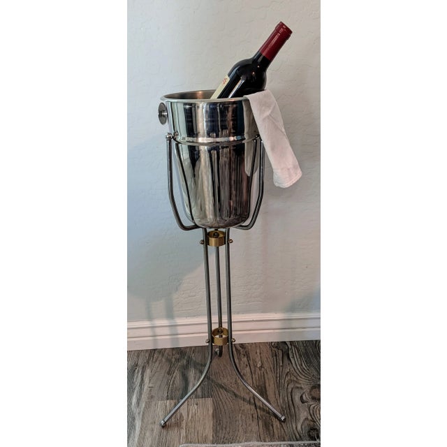 Mid-Century Modern Steel Champagne Bucket on Stand For Sale - Image 11 of 12