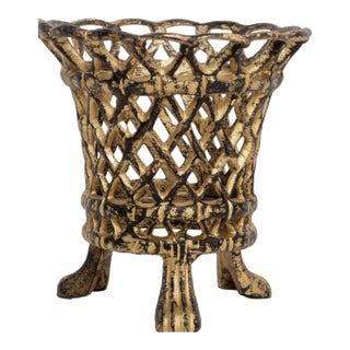 Black/Gold Lattice Footed Planter, Large For Sale