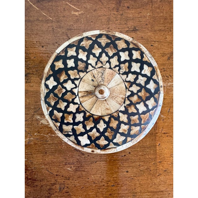 English Maitland-Smith Tessellated Bone Lidded Box- Lattice Round Accent For Sale - Image 3 of 8